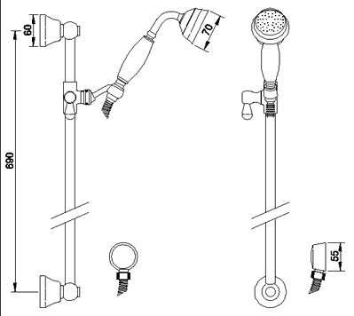 Technical image of Hudson Reed I-Flow Remote Shower Unit & Slide Rail Kit (Low Pressure).
