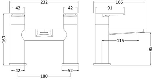 Technical image of Nuie Bailey Basin & Bath Filler Tap Pack (Chrome).