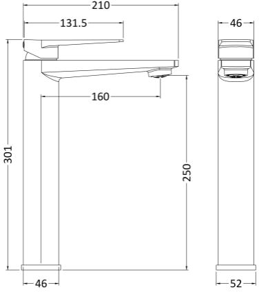 Technical image of Nuie Bailey Tall Basin & Bath Filler Tap Pack (Chrome).