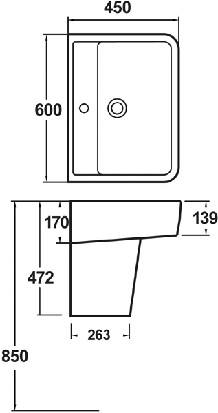 Technical image of Hudson Reed Ceramics 4 Piece Wall Hung Bathroom Suite With Toilet & Basin.