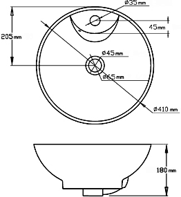 Technical image of Ultra Basins Freestanding Round Vanity Basin 410mm Diameter (1 tap hole).