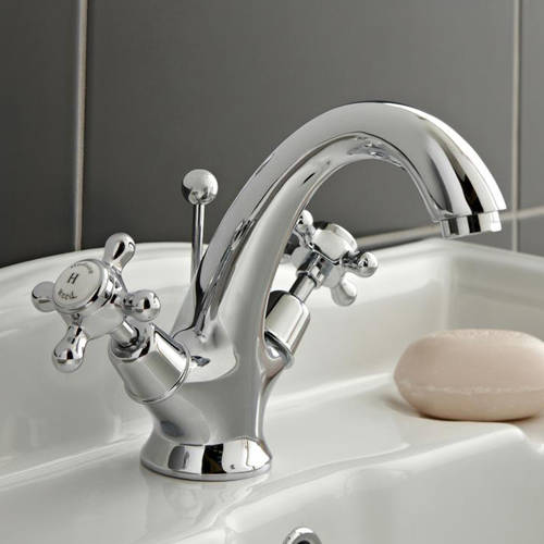 Hudson Reed White Topaz Basin Mixer Tap With Crosshead Handles ( & Chrome).