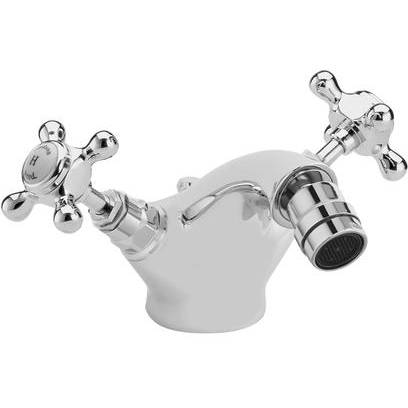 Hudson Reed White Topaz Bidet Mixer Tap With Crosshead Handles ( & Chrome).