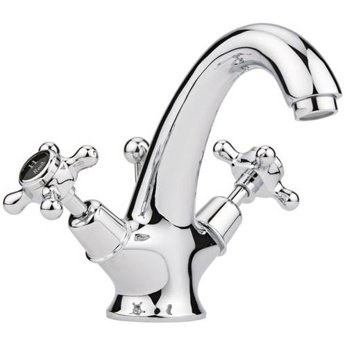 Hudson Reed Black Topaz Basin Mixer Tap With Crosshead Handles ( & Chrome).