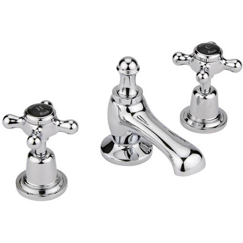 Hudson Reed Black Topaz Basin Mixer Tap With Crosshead Handles ( & Chrome).