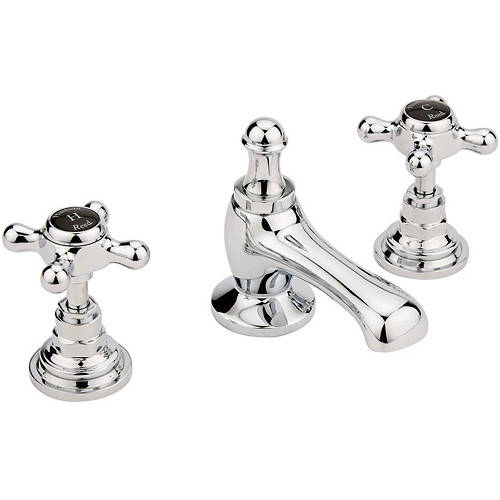 Hudson Reed Black Topaz Basin Mixer Tap With Crosshead Handles ( & Chrome).