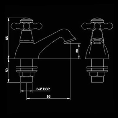 Technical image of Hudson Reed Jade Bath taps (pair)