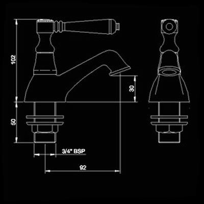 Technical image of Hudson Reed Jade Lever bath taps (pair)