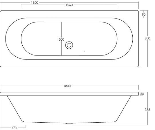 Technical image of Hudson Reed Baths Deuce Round Double Ended Acrylic Bath. 1800x800mm.