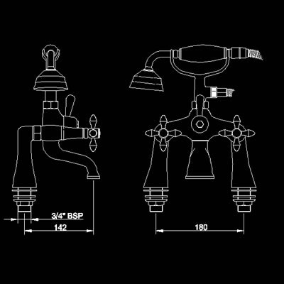 Technical image of Hudson Reed Lowry Bath shower mixer with lever heads