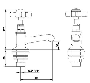 Technical image of Nuie Beaumont Basin & Bath Tap Pack (Chrome).