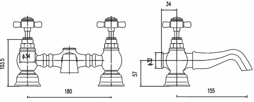 Technical image of Nuie Beaumont Basin & Bath Filler Tap Pack (Chrome).