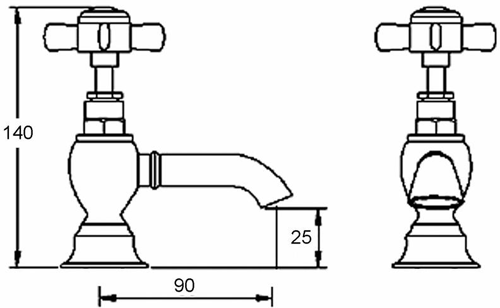 Technical image of Nuie Beaumont Basin & Bath Filler Tap Pack (Chrome).