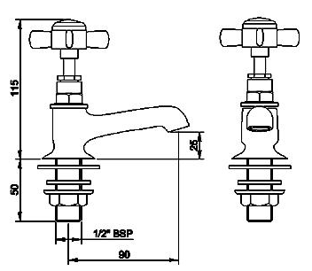 Technical image of Nuie Beaumont Basin & Bath Shower Mixer Tap Pack (Chrome).