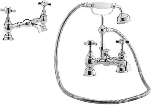 Larger image of Nuie Beaumont Bridge Basin & Bath Shower Mixer Tap Pack (Chrome).