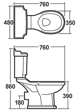 Technical image of Ultra Beresford Traditional Toilet With Cistern, Basin & Pedestal.