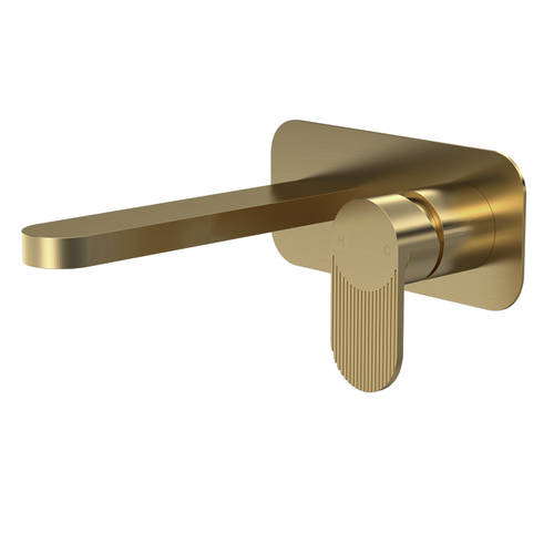 Nuie Wall Mounted 2 Tap Hole Basin Mixer - Brushed Brass - Image 2