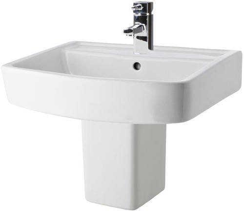 Example image of Nuie Bliss Back To Wall Toilet Pan With Seat, Basin & Semi Pedestal.