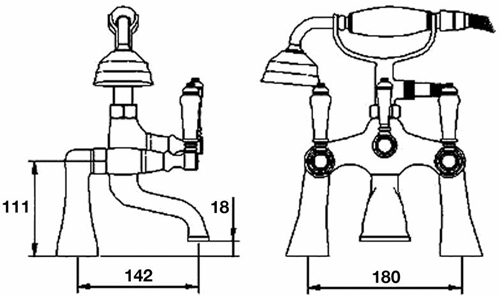 Technical image of Ultra Bloomsbury Mono Basin & Bath Shower Mixer Tap Pack (Chrome).