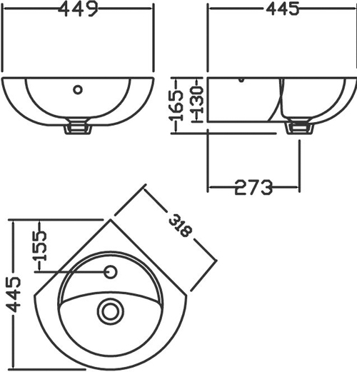 Technical image of Premier Brisbane Toilet & Corner Wall Hung Basin Pack.