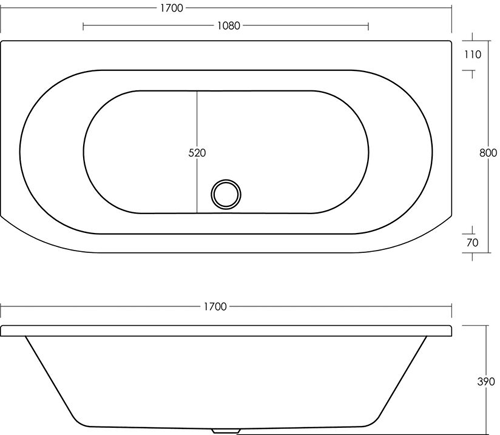 Technical image of Hudson Reed Baths Pearl BTW Bath With Eternalite. 800x1700mm.