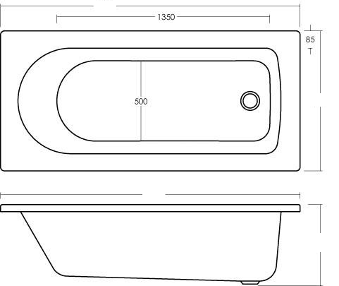 Technical image of Ultra Baths Shore Single Ended Eternalite Acrylic Bath. 700x1700mm.