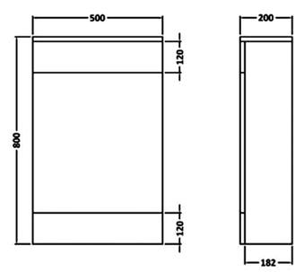 Technical image of Ultra Design Back To Wall WC Unit (Black). 500x800mm.
