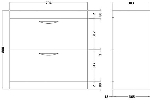 Technical image of Hudson Reed Memoir 800mm Vanity Unit & 121 Basin (Grey).