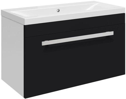 Larger image of Ultra Design Wall Hung Vanity Unit With Option 1 Basin (Black). 594x399mm.