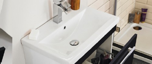 Example image of Ultra Design Wall Hung Vanity Unit With Option 2 Basin (Black). 594x399mm.