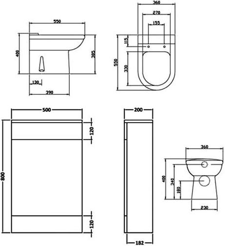 Technical image of Ultra Design 600mm Vanity Unit Suite With BTW Unit, Pan & Seat (Black).
