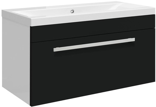 Larger image of Ultra Design Wall Hung Vanity Unit With Option 2 Basin (Black). 794x399mm.