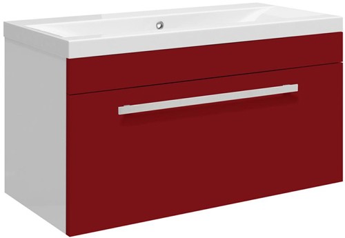 Larger image of Ultra Design Wall Hung Vanity Unit With Option 2 Basin (Red). 794x399mm.