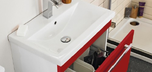 Example image of Ultra Design Wall Hung Vanity Unit With Option 2 Basin (Red). 794x399mm.