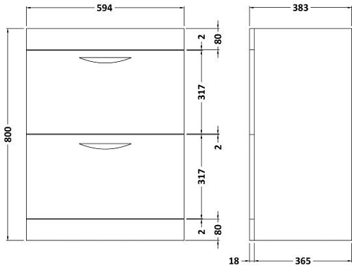 Technical image of Hudson Reed Memoir 600mm Vanity Unit & 120 Basin (White).