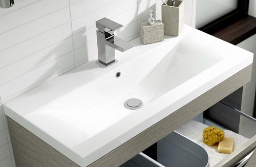 Example image of Hudson Reed Memoir 800mm Vanity Unit & 123 Basin (Blonde Oak).