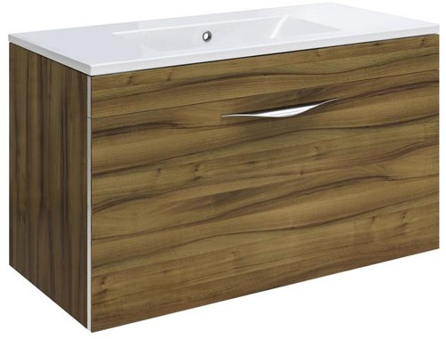 Larger image of Hudson Reed Memoir 600mm Wall Hung Vanity Unit & 120 Basin (Walnut).