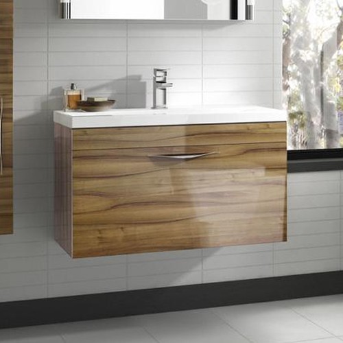 Example image of Hudson Reed Memoir 800mm Wall Hung Vanity Unit & 123 Basin (Walnut).