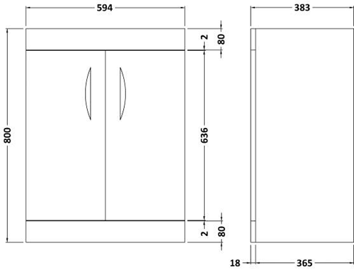 Technical image of Hudson Reed Memoir 600 Vanity Unit With Doors & 120 Basin (Cashmere).