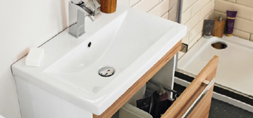 Example image of Ultra Design Vanity Unit With Option 2 Basin (Walnut). 794x800mm.