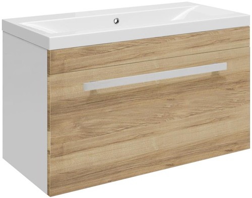 Larger image of Ultra Design Wall Hung Vanity Unit With Option 2 Basin (Walnut). 594x399.