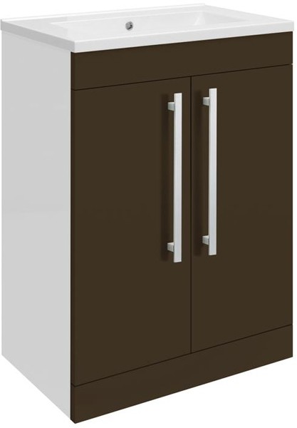 Larger image of Ultra Design Vanity Unit With Doors & Option 1 Basin (Brown). 594x800mm.