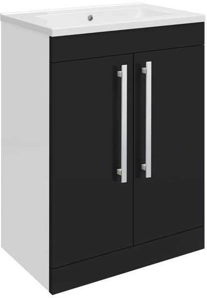 Larger image of Ultra Design Vanity Unit With Doors & Option 1 Basin (Black). 594x800mm.