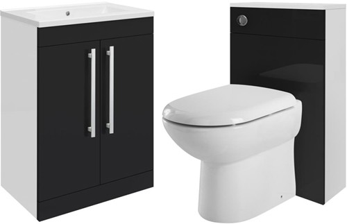 Larger image of Ultra Design 600mm Vanity Unit Suite With BTW Unit, Pan & Seat (Black).