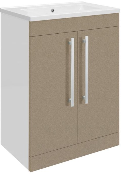 Larger image of Ultra Design Vanity Unit With Doors & Option 2 Basin (Caramel). 594x800mm.