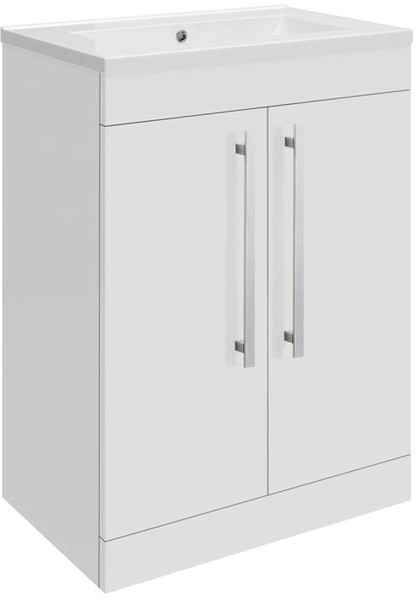 Larger image of Ultra Design Vanity Unit With Doors & Option 1 Basin (White). 594x800mm.