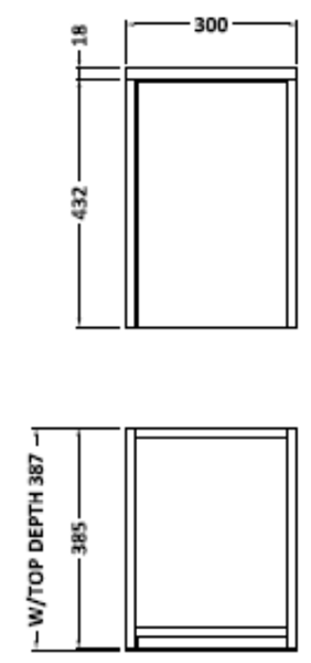 Technical image of Hudson Reed Horizon 300mm Wall Hung Cupboard Unit (White Oak).