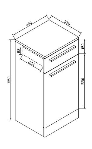 Technical image of Hudson Reed Dunbar Floor Standing Side Cabinet (Light Oak).