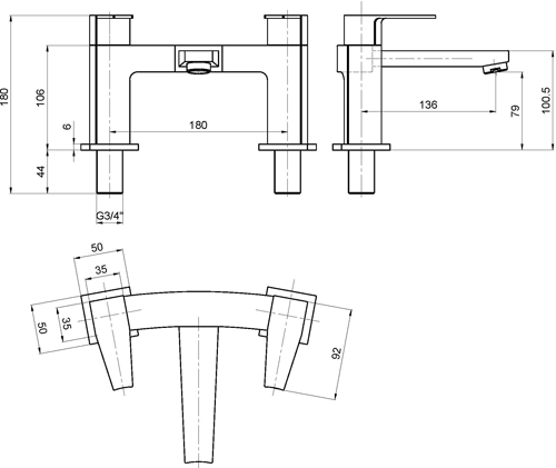 Technical image of Hudson Reed Camber Designer Bath Filler Tap (Chrome).