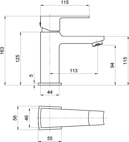 Technical image of Hudson Reed Camber Designer Basin & Bath Shower Mixer Tap With Kit.